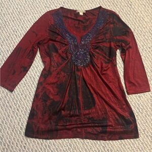 Elegant Red and Black Women's Top With Beading and Goth/Grunge vibe